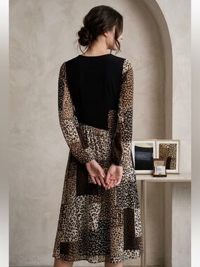 Chic Patchwork Animal Print Long Sleeve Dress